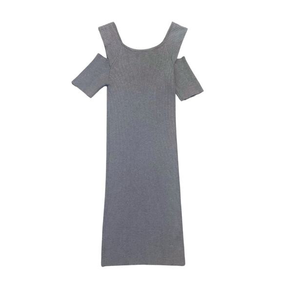Rehab Gray Cold Shoulder Bodycon Ribbed Dress Medium Short Dress Grey Minimalist - Picture 1 of 6